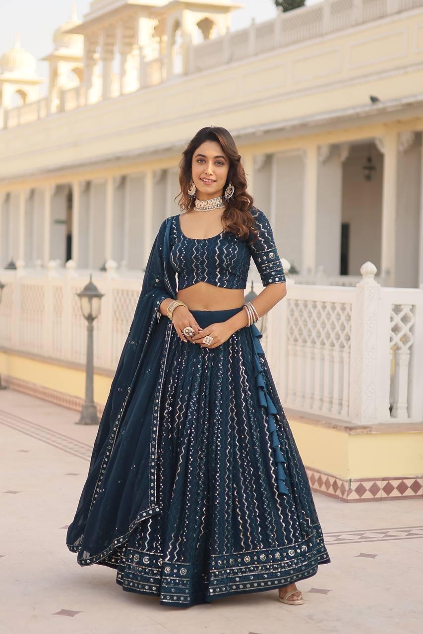 Glamorous Faux Georgette Sequins Thread Worked Lehenga Choli Set Sale Cost