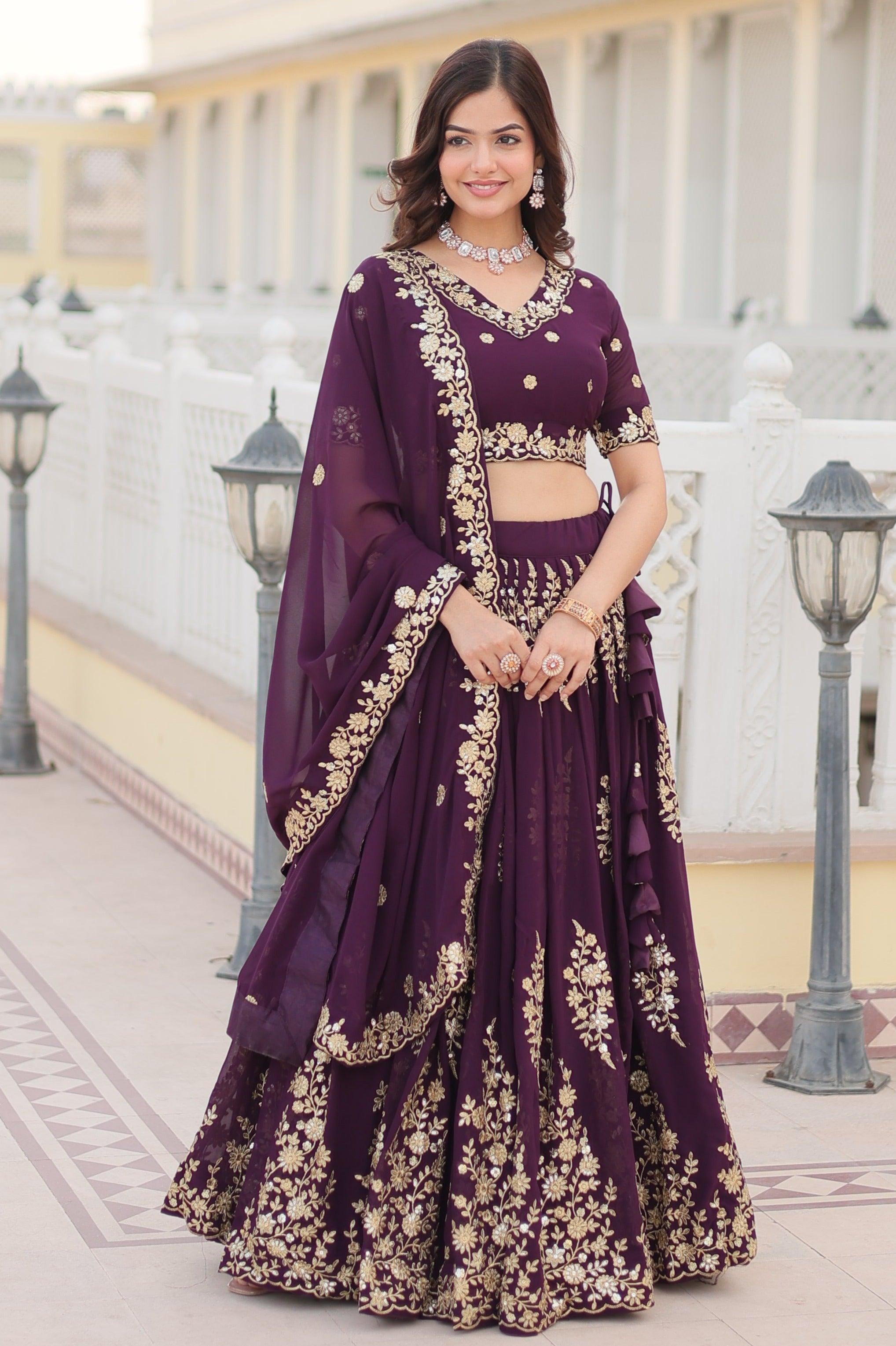 Wine Lehenga Choli with Intricate Embroidery Cheap Pice Wholesale Pice