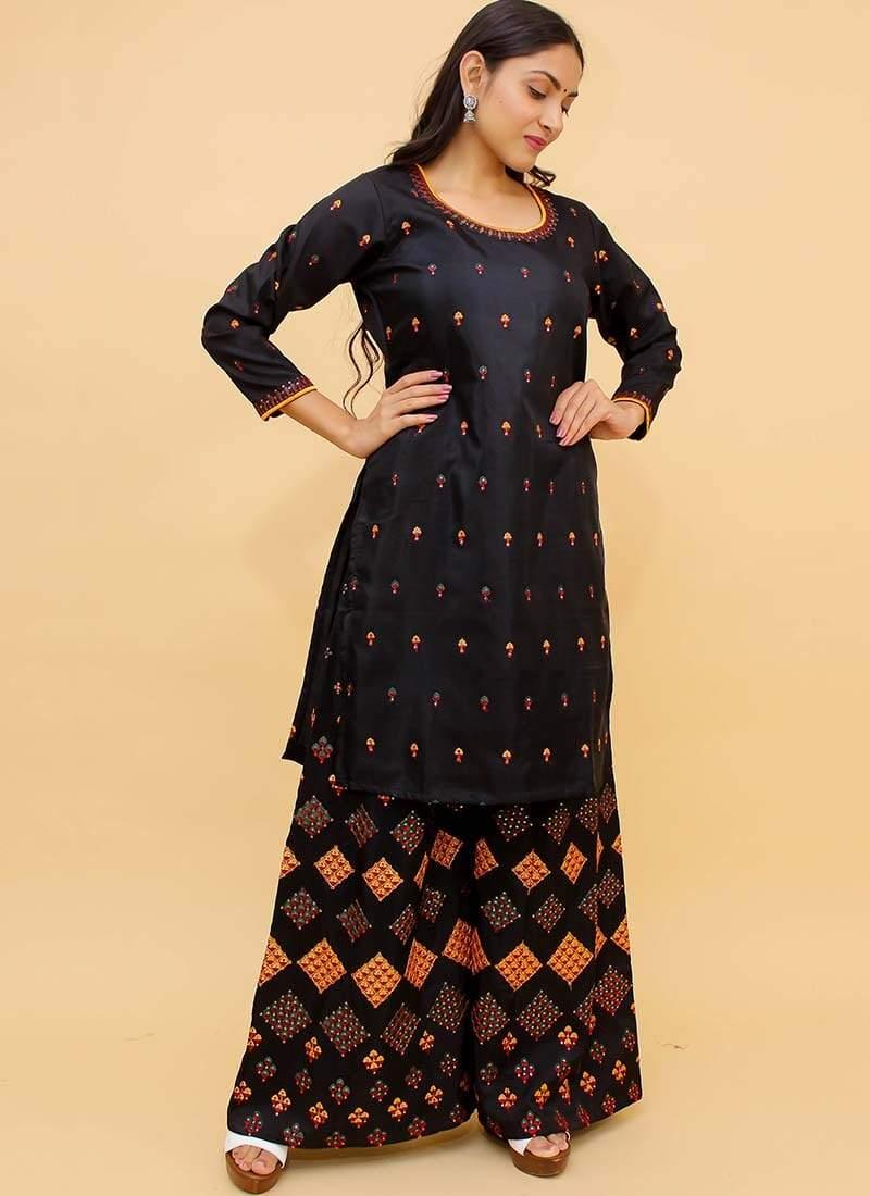 Amazing Black Color Resham Work Georgette Fabric Palazzo Salwar Suit For Nice For Sale