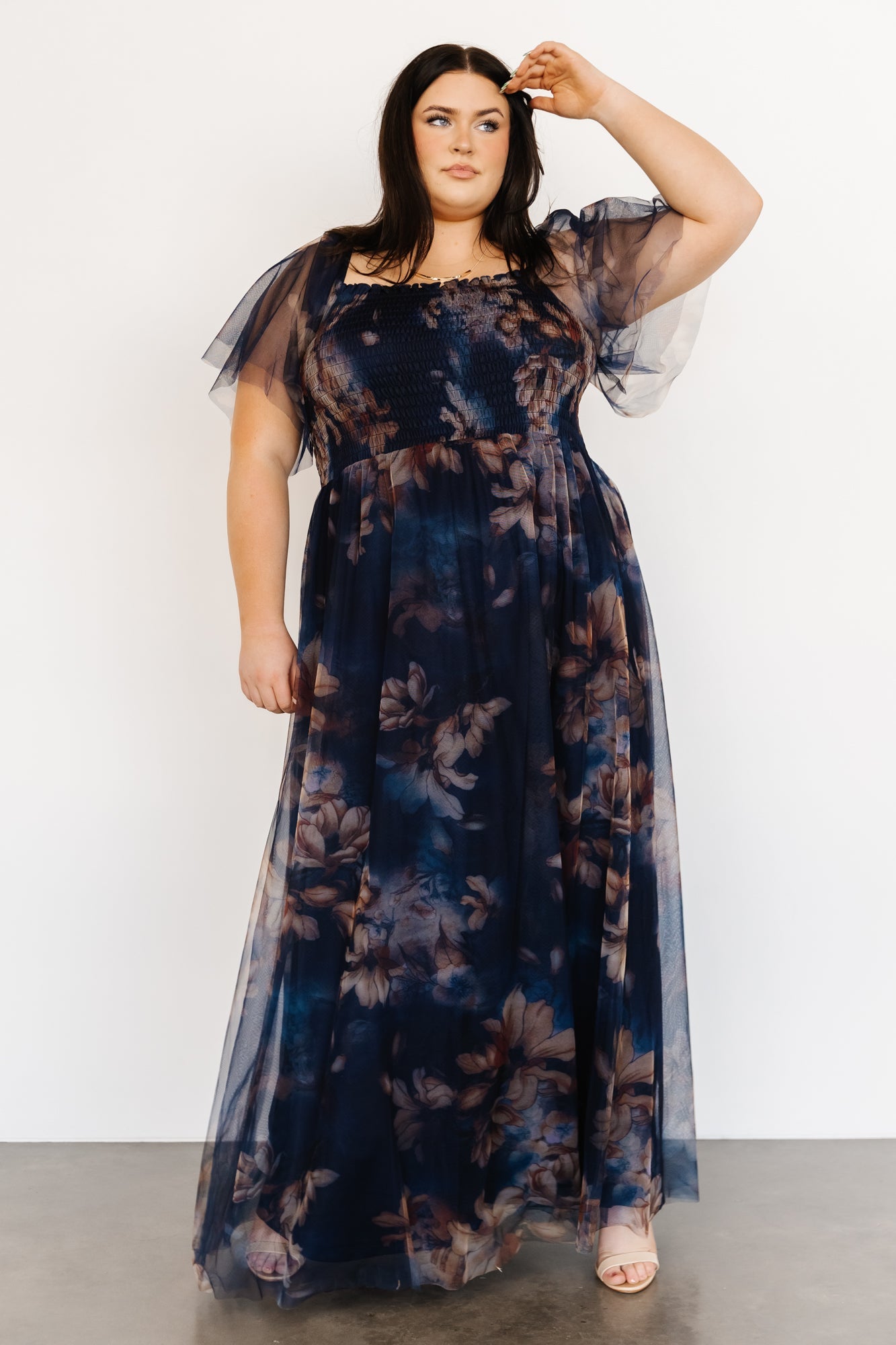 Cassandra Tulle Maxi Dress | Dark Blue Floral Discount Low Cost