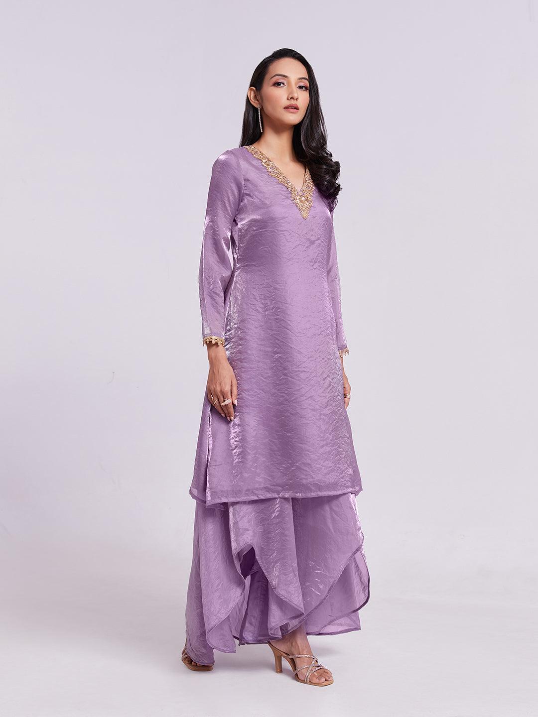 Purple organza hand work with tulip cut palazzo suit Buy Cheap Wholesale Pice