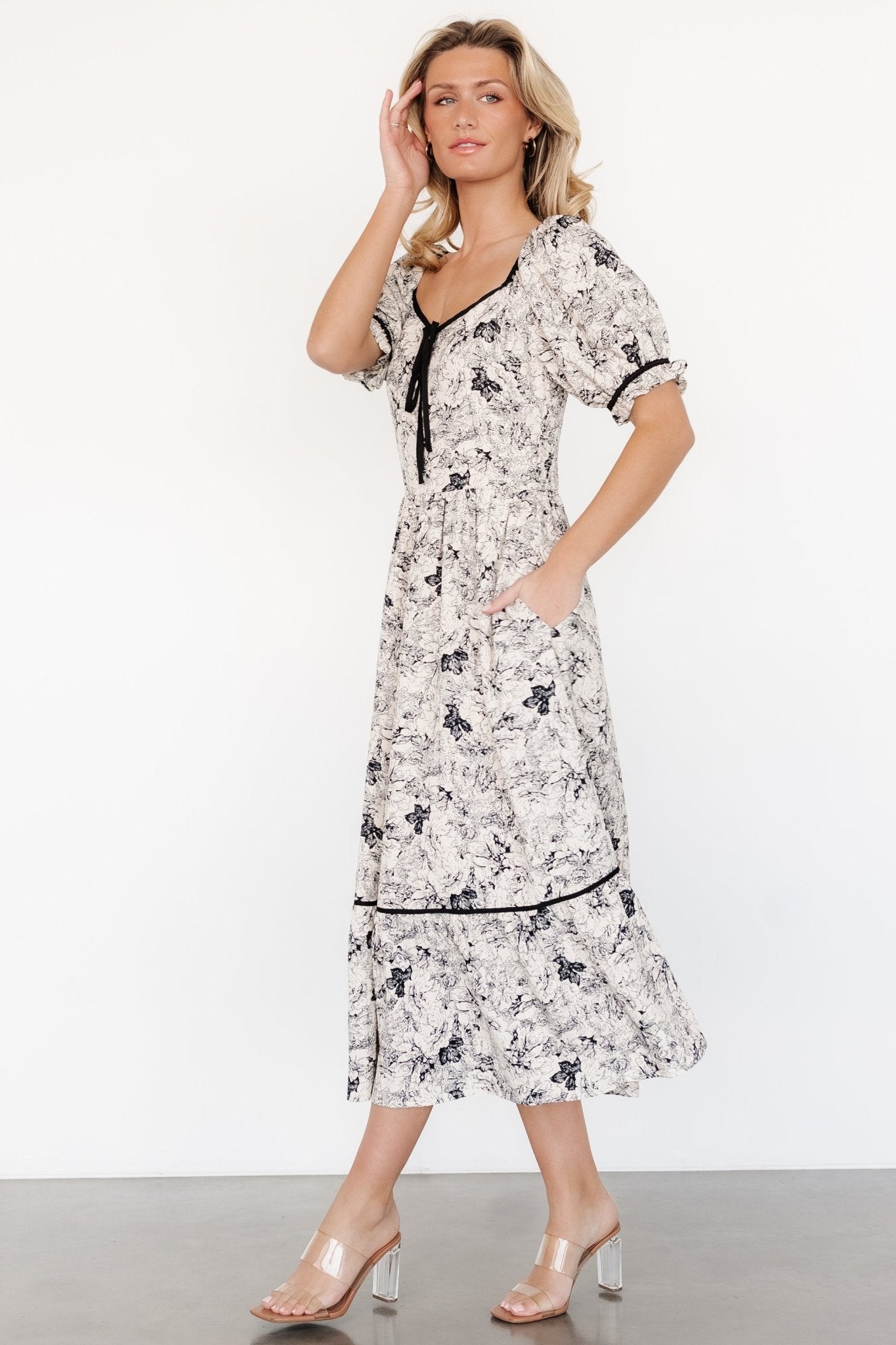 Mariana Midi Dress | Cream + Black Floral Quality Original