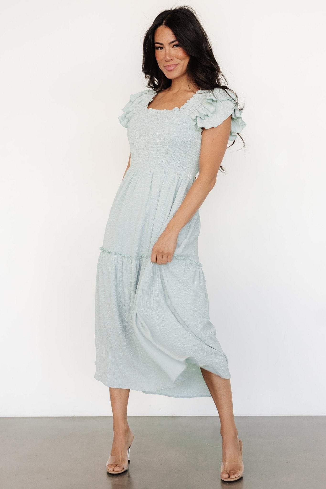 Jacie Smocked Midi Dress | Light Blue Authentic For Sale