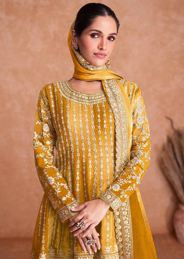 Fantastic Ombre Style Chinon Embroidered Sharara Suits On Hot Sale