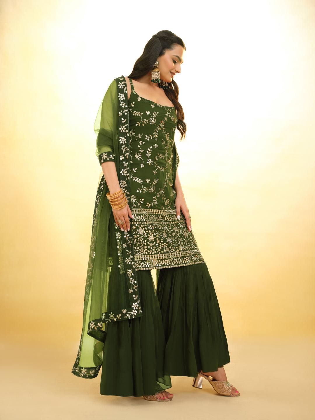 Green Embroidered Georgette Sharara Suit with dupatta Comfortable Cheap Pice