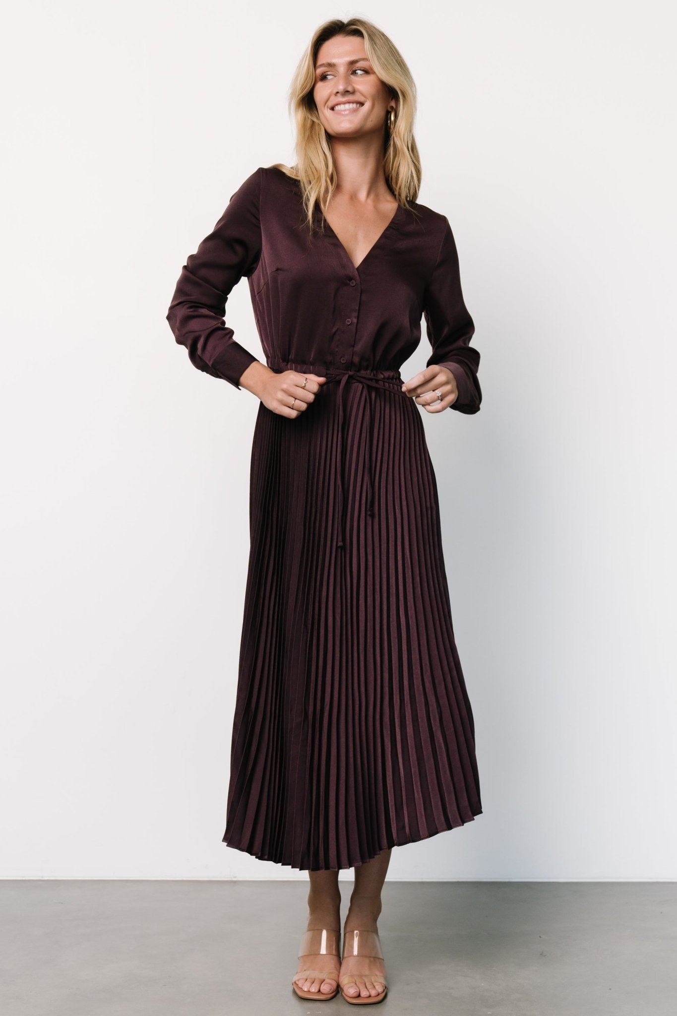 Waco Pleated Dress | Dark Plum Marketable For Sale