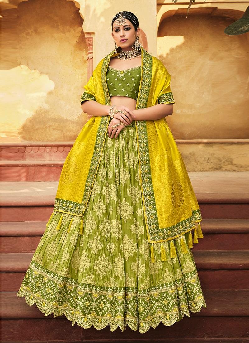 Silk Material Green Color Silk Weave And Sequins Work Lehenga Latest Collections Cheap Pice