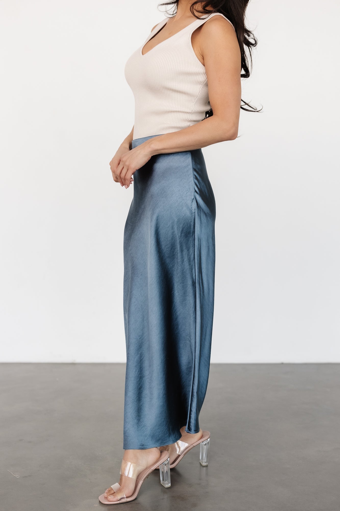 Celeste Satin Midi Skirt | Steel Blue Outlet Store Online