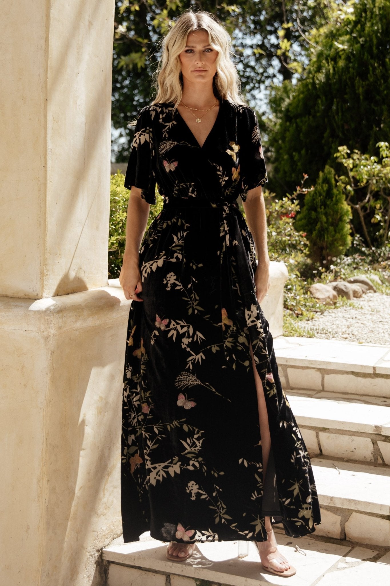 Uma Velvet Maxi Dress | Black Butterfly Print Tumblr Cheap Pice