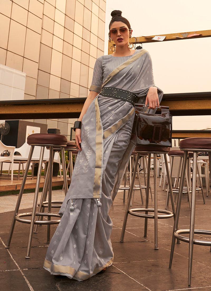 Classic Wear Grey Color Viscose Silk Saree Discount Great Deals