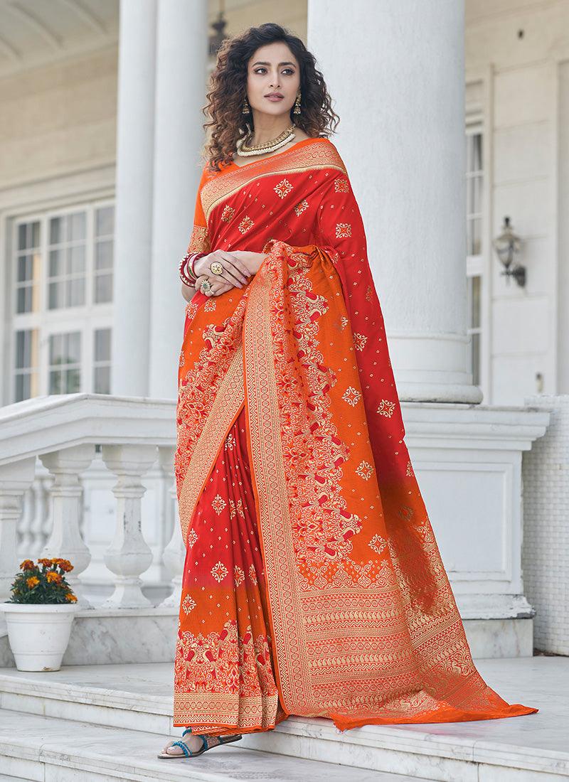 Alluring Red Color Banarasi Silk Base Saree With Silk Weaving Cheap Manchester Great Sale