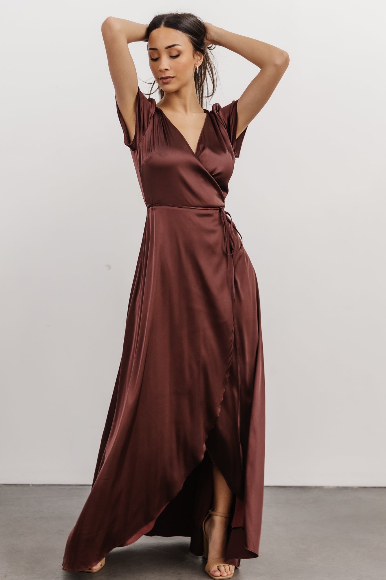 Krystal Satin Wrap Gown | Dark Clove Sale Best Wholesale