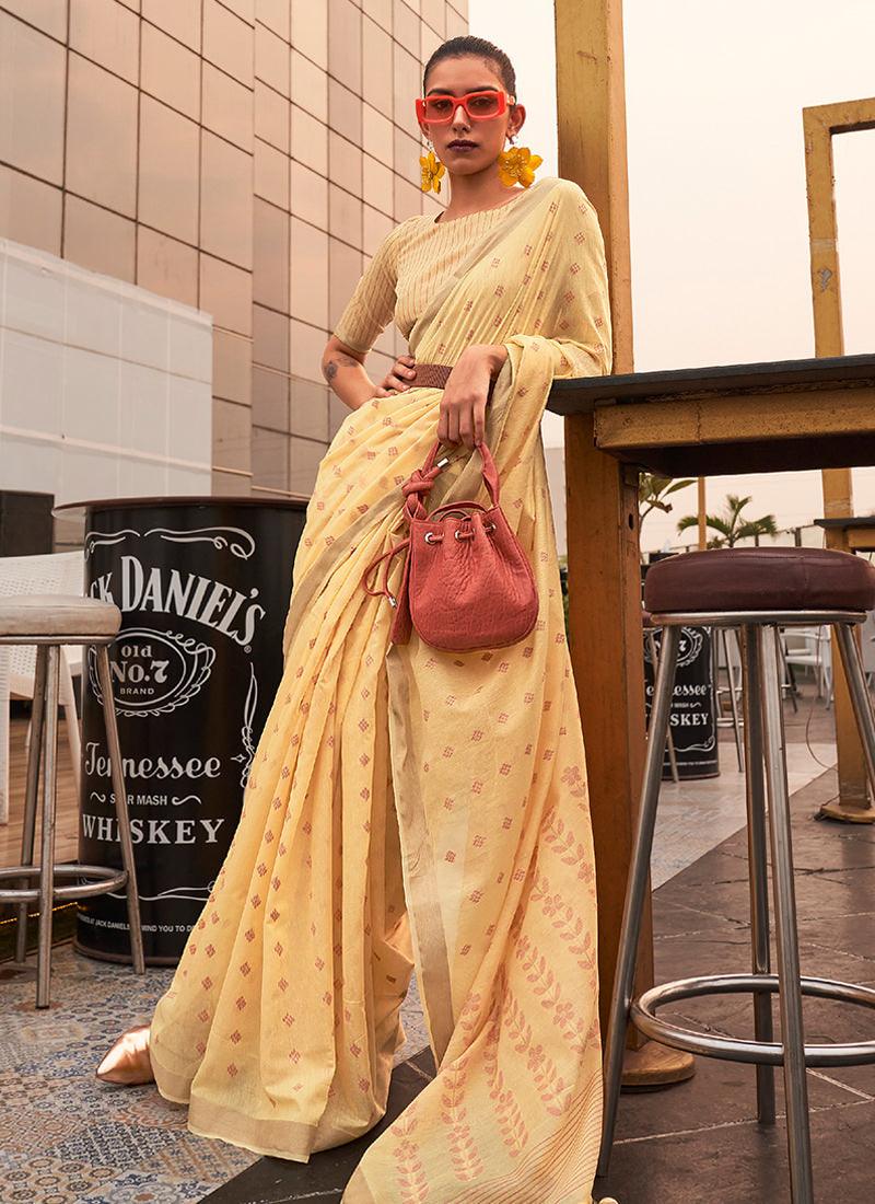 Classic Wear Yellow Color Viscose Silk Saree Discount Cheap