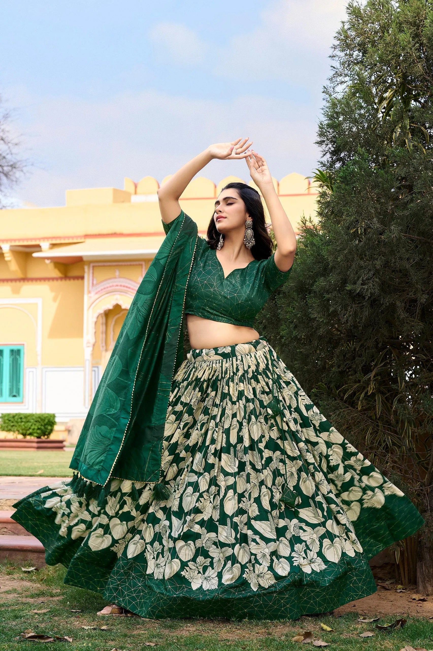 Dazzling Tussar Silk Floral Printed Lehenga Choli Set Good Selling Sale Online