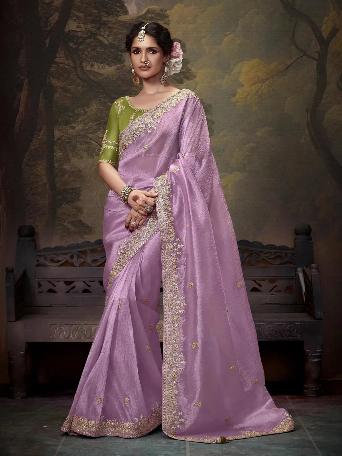 Elegant Lavender Embroidered Fancy Saree Sale Ebay