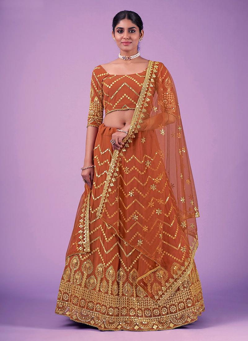 Zari With Sequins Orange Georgette Chaniya Outlet Wiki