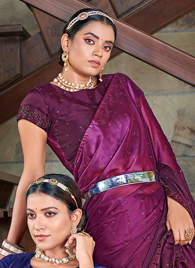 Swarovski Work Purple Traditional Saree Buy Online Cheap