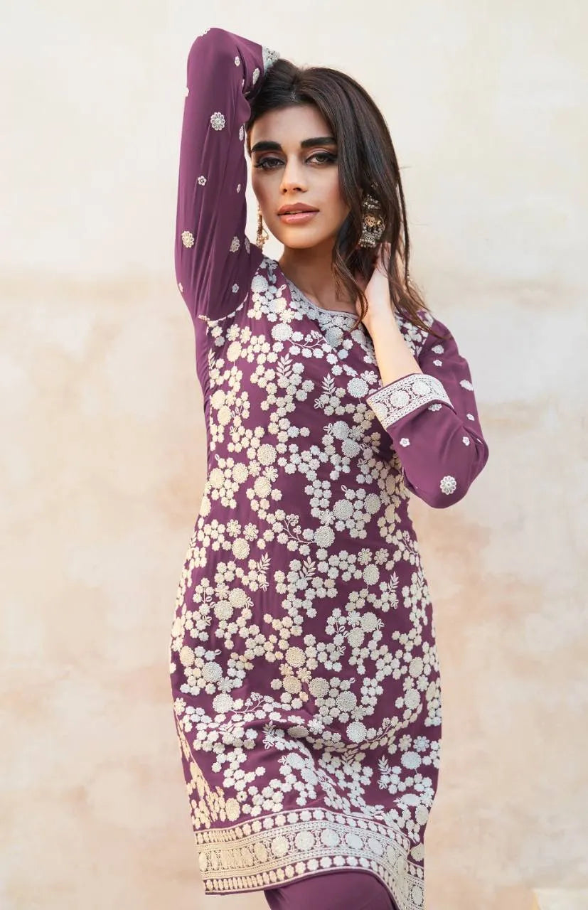 Seraphic Twilight Lavender Embroidered Sharara Suit Good Selling Online