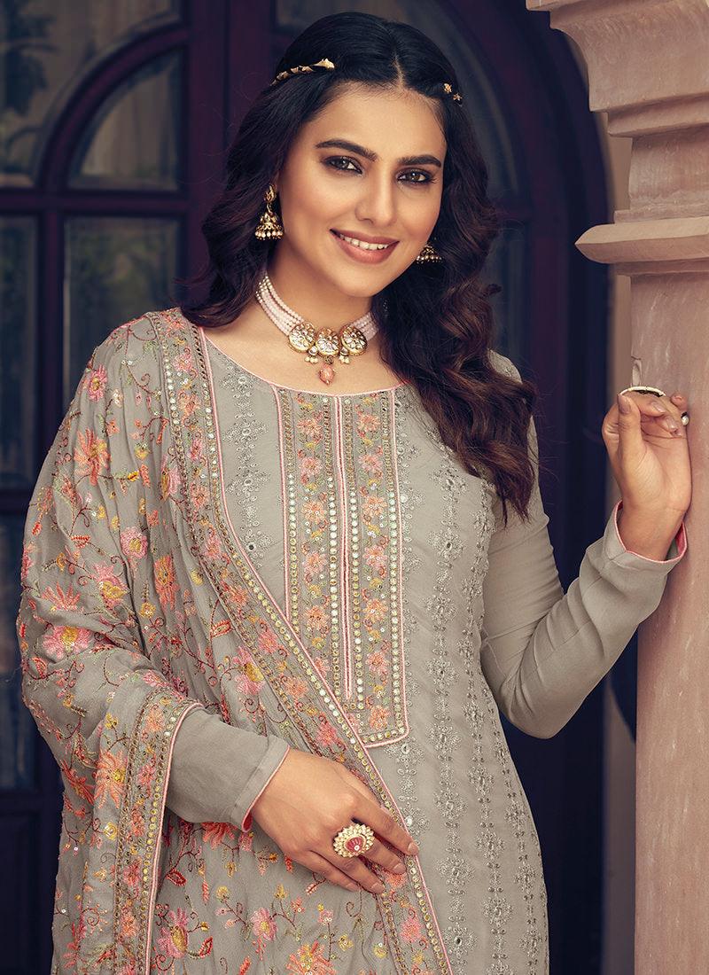 Grey Color Pant Style Pakistani Dress Clearance Low Pice