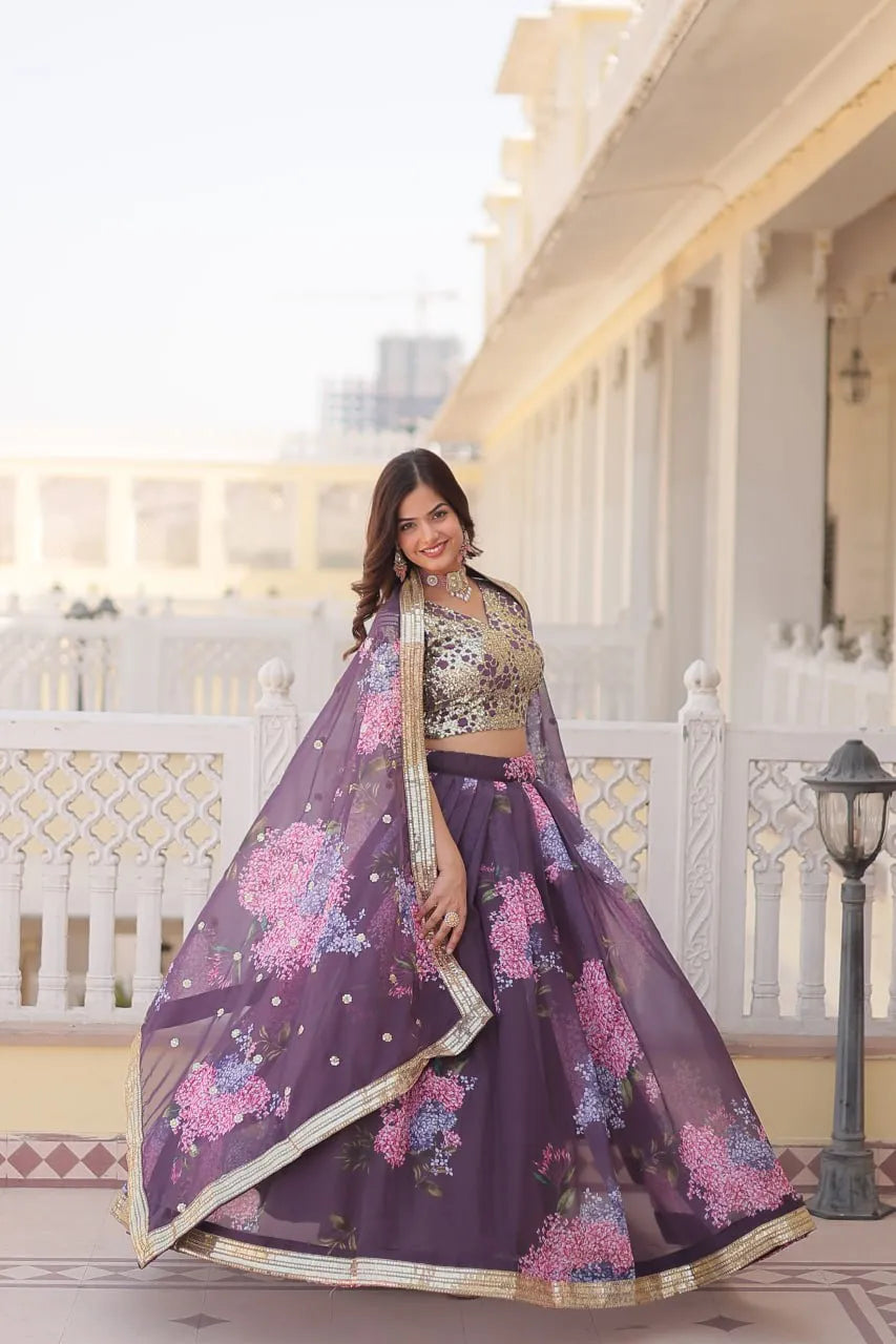 Beautiful Floral Printed Sequins Worked Designer Lehenga Choli Cheap Sale Shop