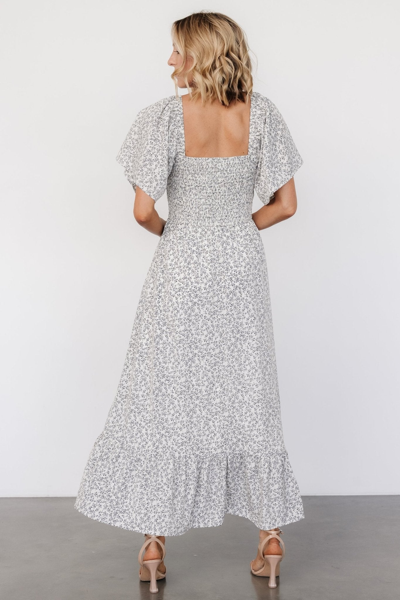 Cassis Smocked Midi Dress | Ivory + Black Floral Sale Geniue Stockist