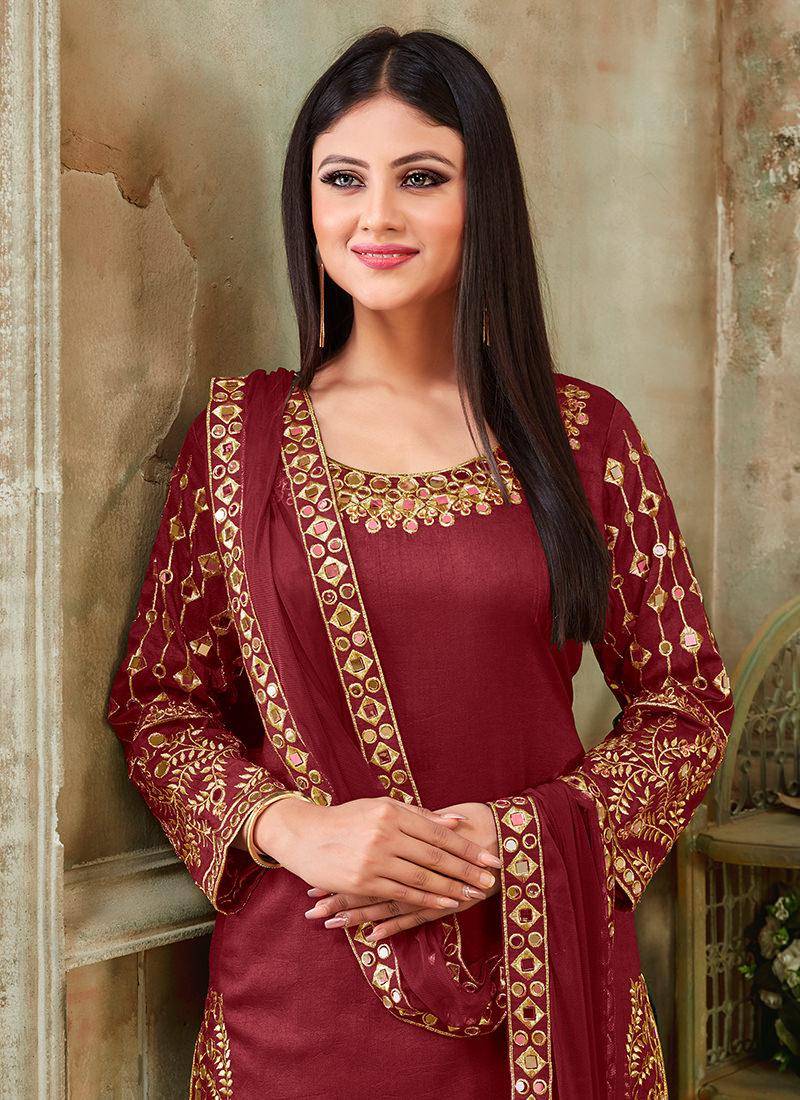 Heavy Work Maroon Punjabi Salwar Suit Outlet For Sale