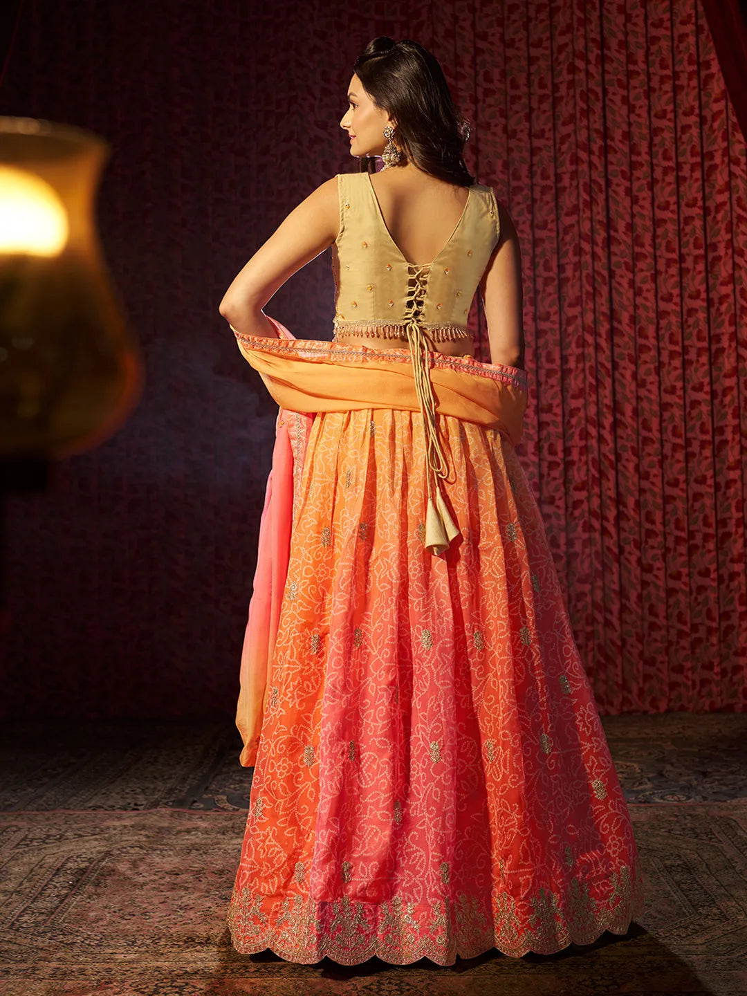 Gorgeous Orange Printed or Embroidered Organza Lehenga Choli Cheap Sale Explore