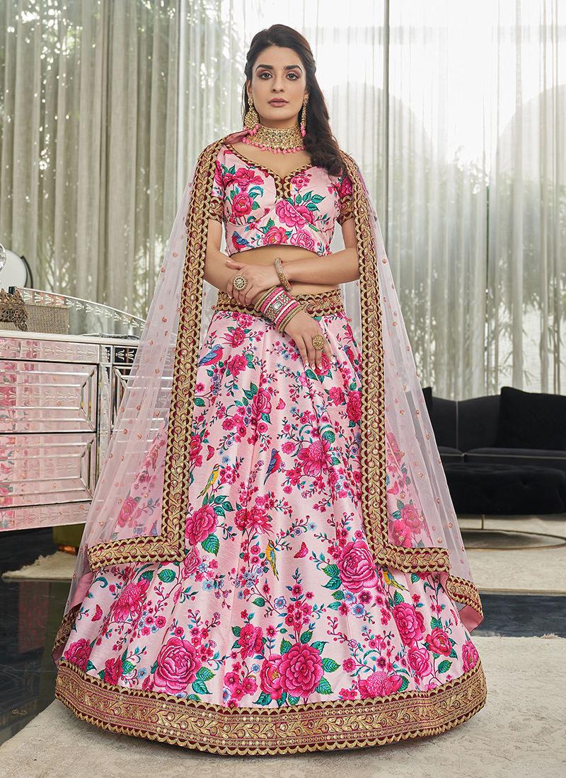 Art Silk Fabric Embroidered Light Pink Floral Lehenga Free Shipping Best