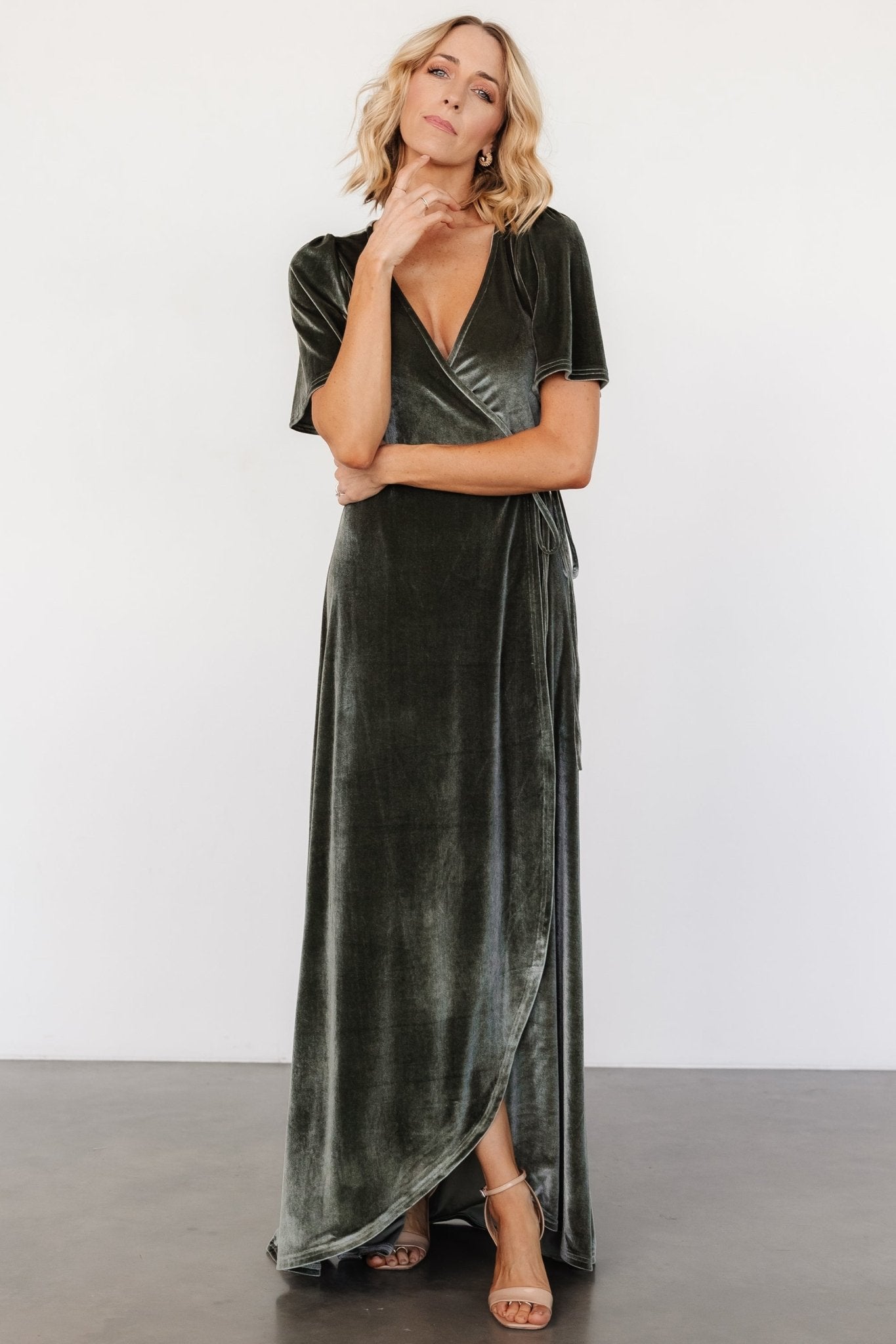 Katelyn Velvet Maxi Wrap Dress | Eucalyptus Browse For Sale