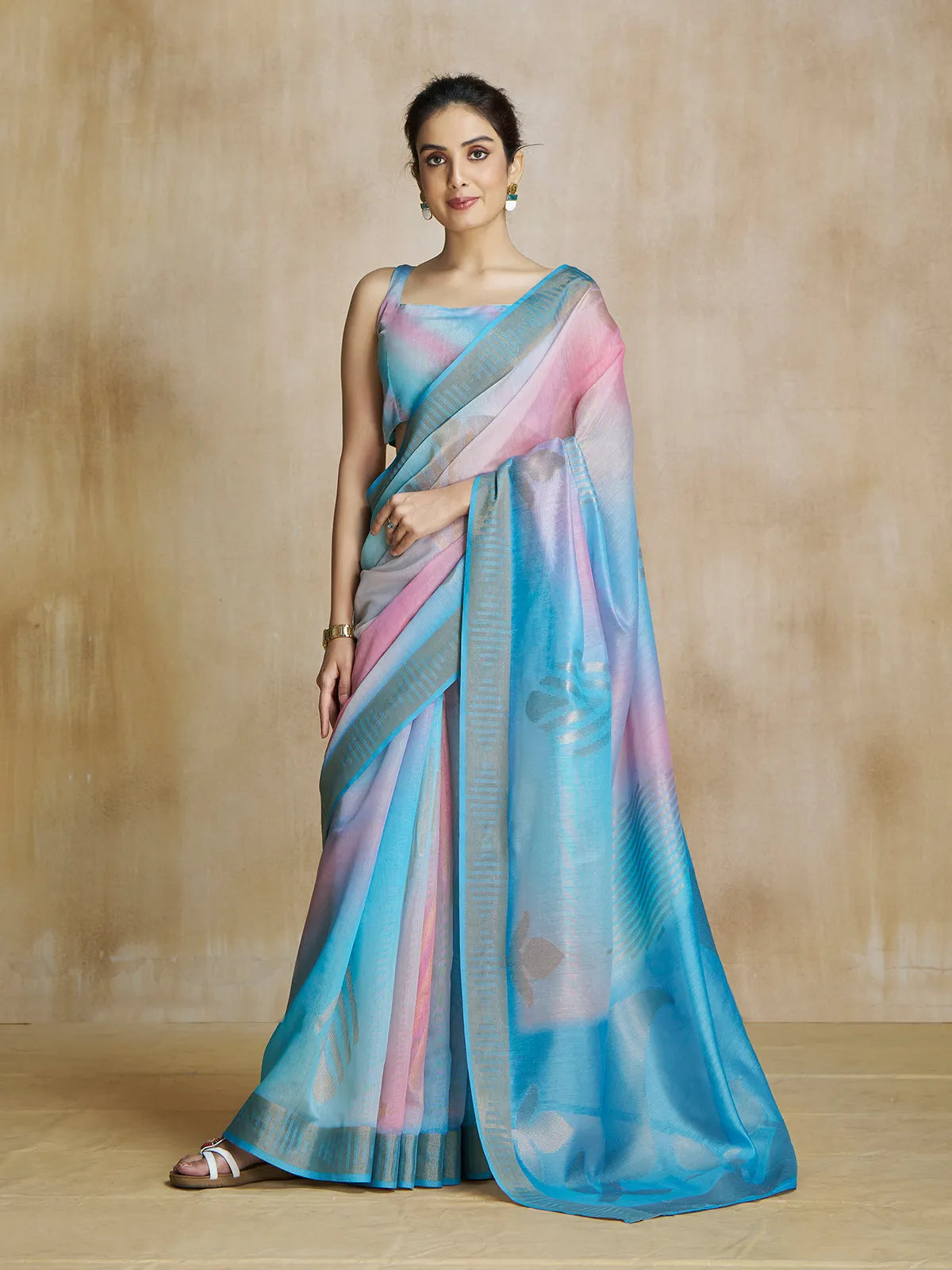 Splendiferous Sky Blue Silk Digital Printed Fancy Saree Brand New Unisex