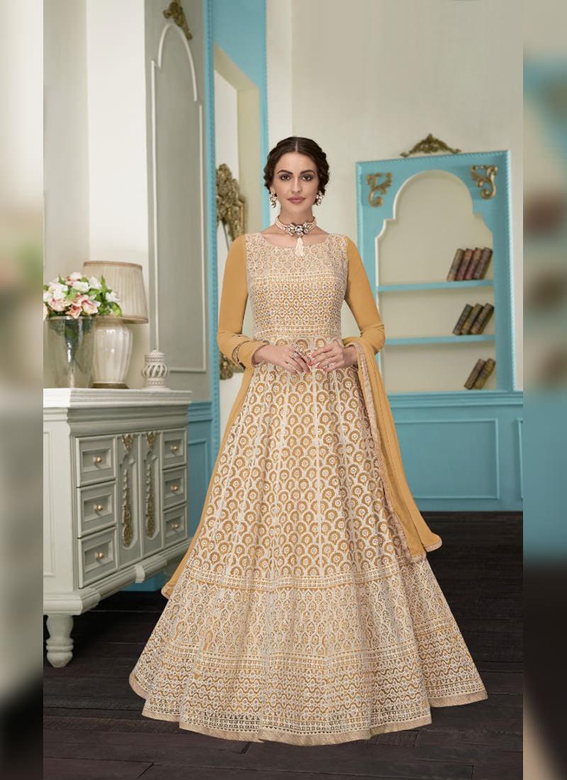 Wonderful Golden Yellow Embroidered Anarkali Suit With Sequin Work Amazon Cheap Pice