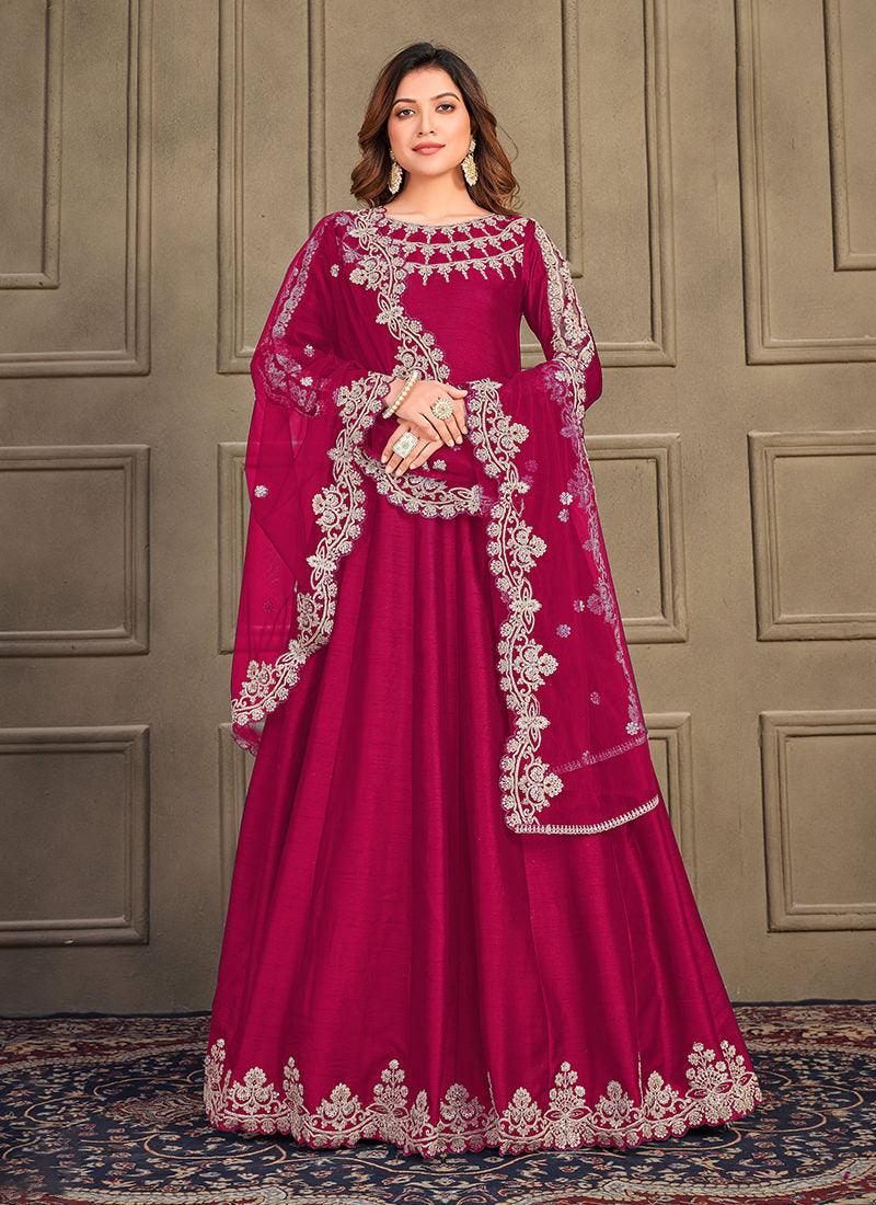 Art Silk Fabric Maroon Indian Long Gown View For Sale