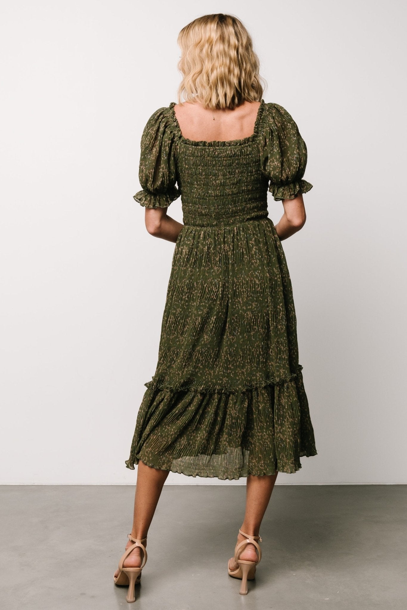 Beatrice Smocked Midi Dress | Olive Floral Clearance Footaction