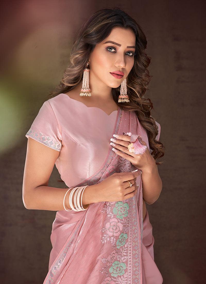 Stone Work Baby Pink Classic Saree Sale Purchase