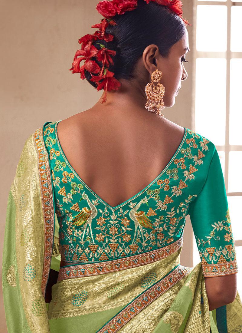 Embroidered Blouse Light Green Silk Saree Clearance New Arrival