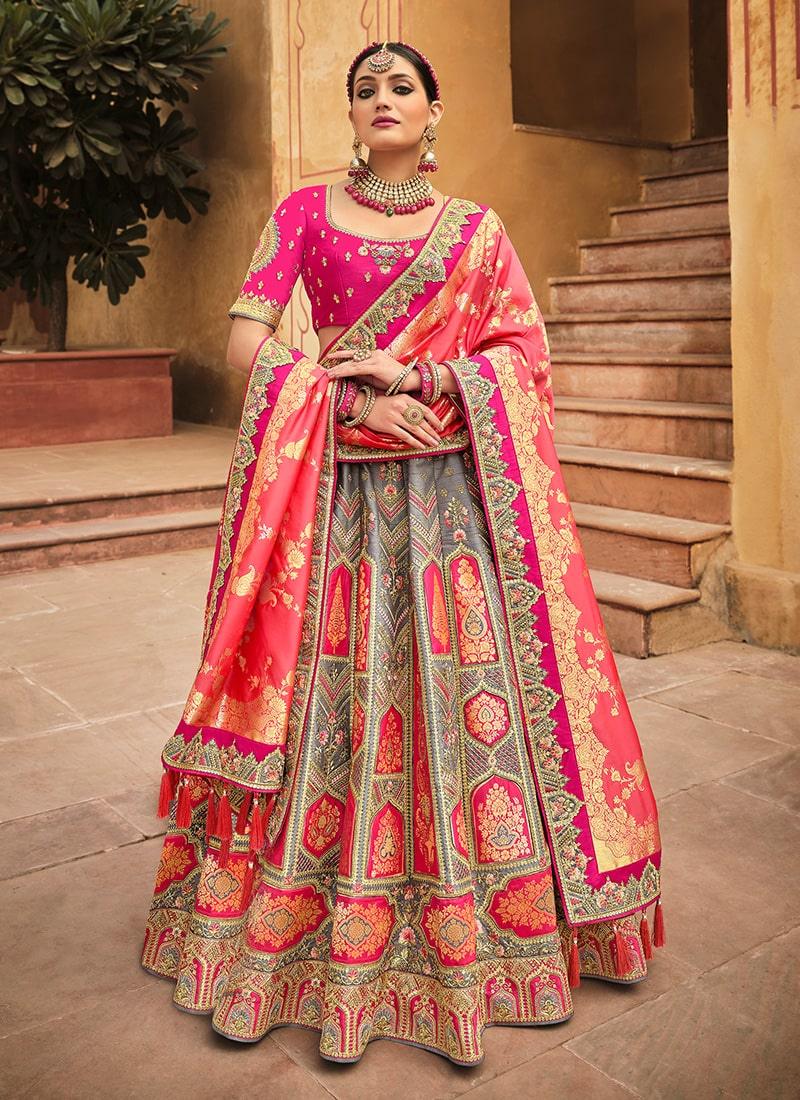 Grey Color Silk Material Silk Weave And Sequins Work Lehenga Outlet Cheap Quality