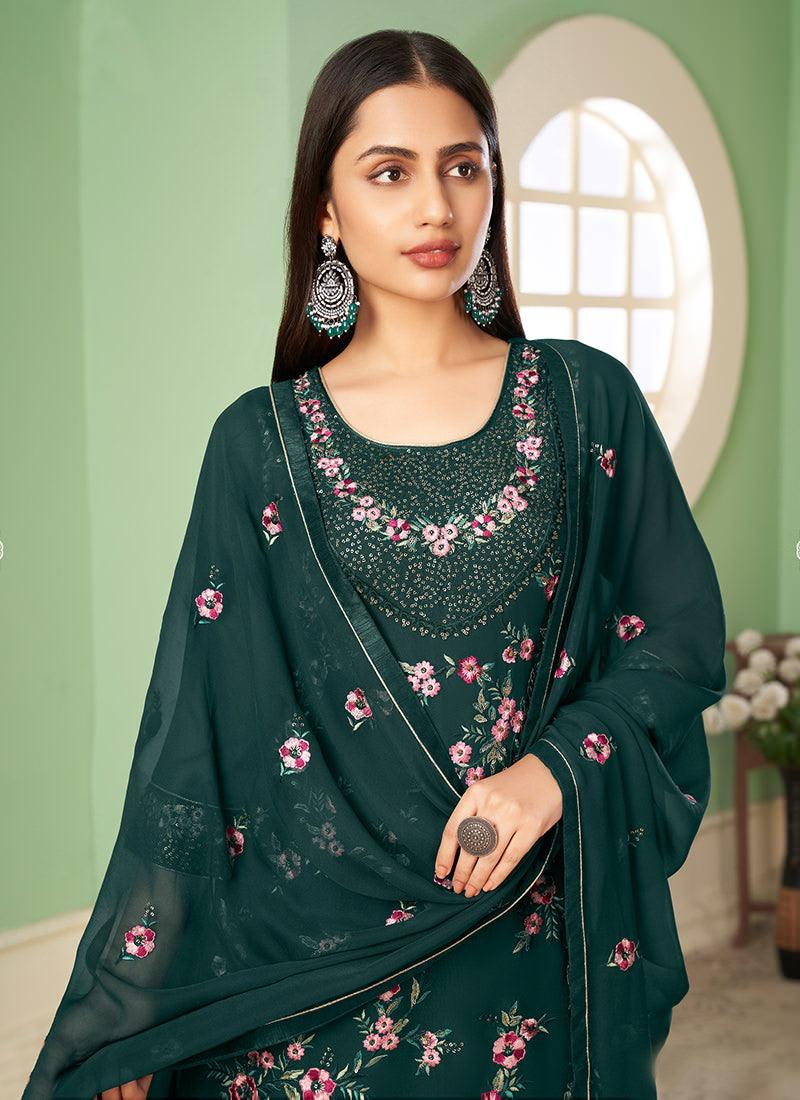 Pine Green Georgette Palazzo With Dupatta Store Online