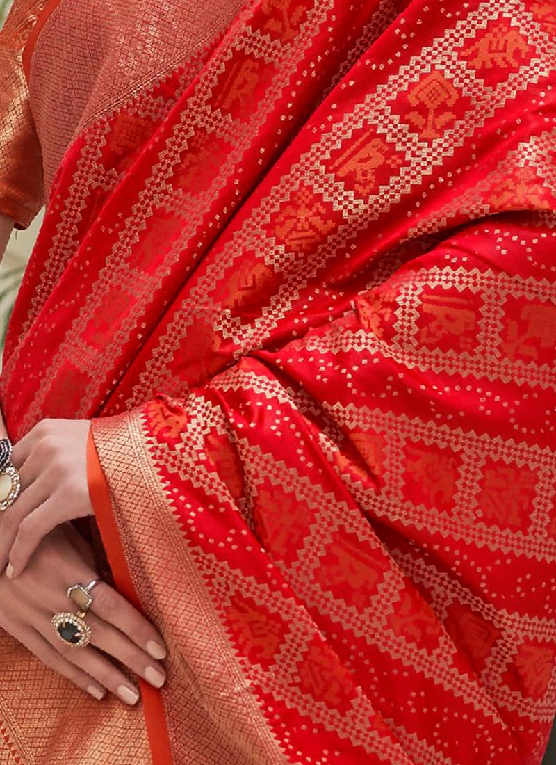 Classic Wear Red Patola Silk Saree Online Online Clearance