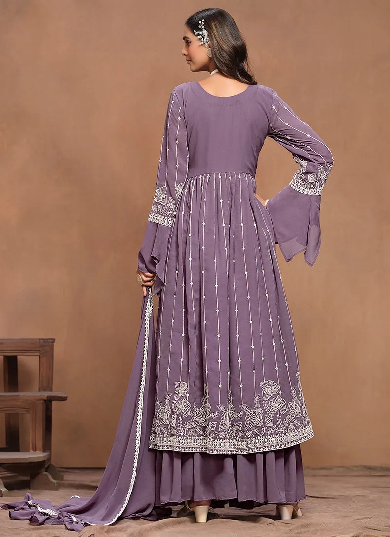 Lustrous Lavender Embroidered Kurta Palazzo Suit Low Pice For Sale