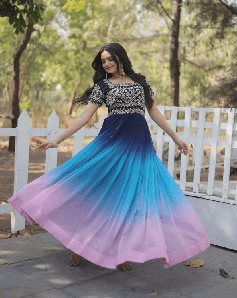 Navy Blue Color Shaded Gown With Zari Work Clearance Footlocker Finishline