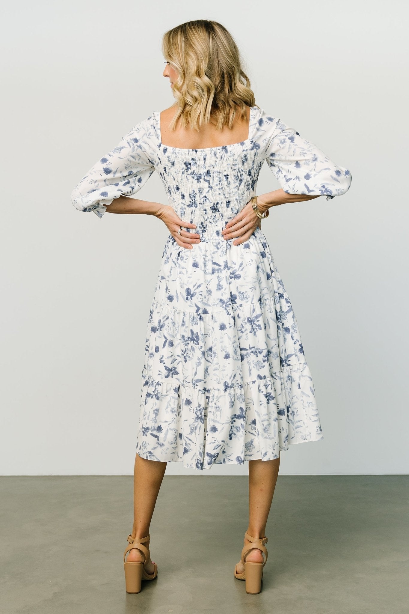 Marta Smocked Midi Dress | White + Blue 2025 Newest Online