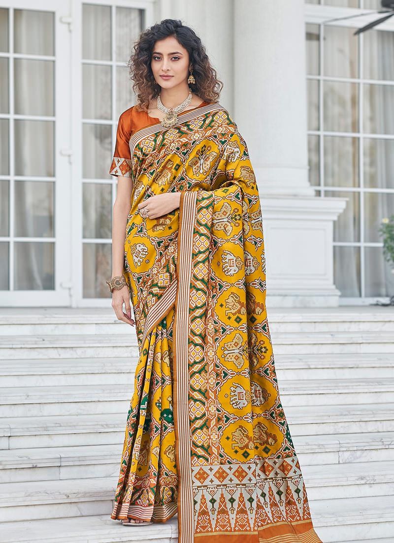 Mustard Color Weaving Patola Silk Saree Free Shipping Perfect