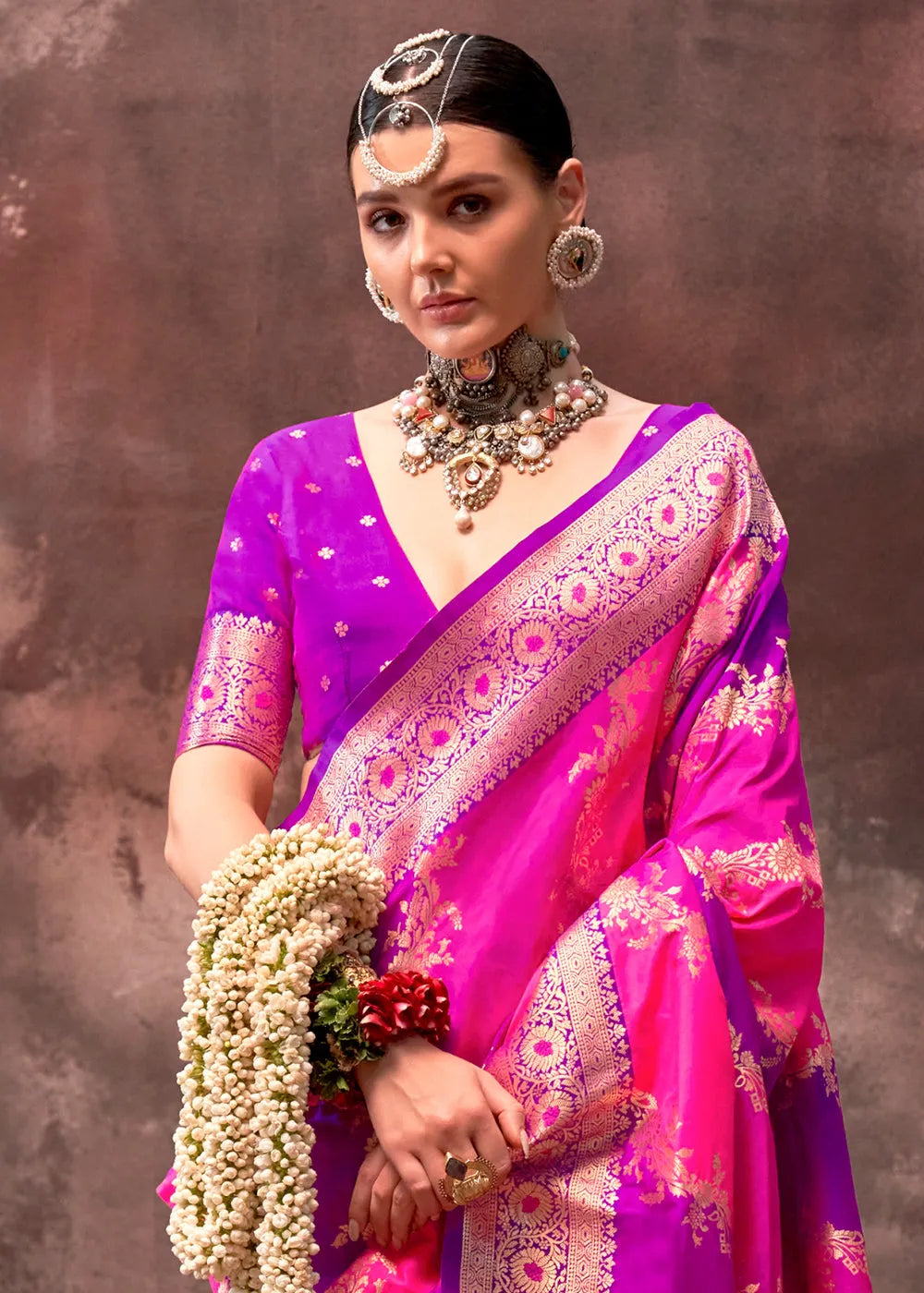 Flawless Purple-Pink Rangkaat Handloom Silk Saree Free Shipping Visit