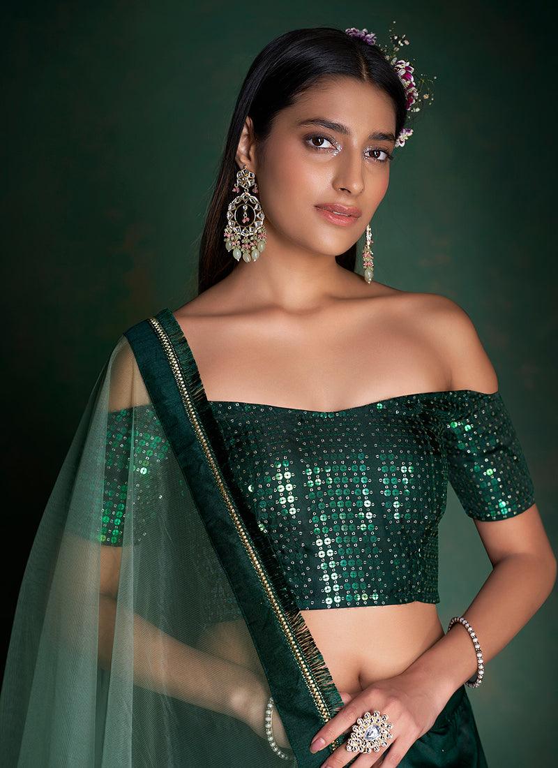 Off Shoulder Green Chaniya Choli Wholesale Pice Cheap Online