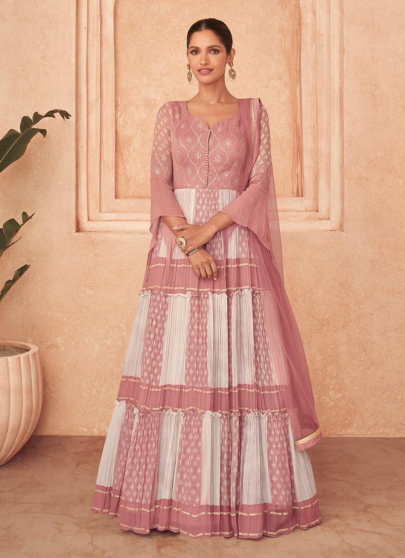 Printed Embroidered Pink Anarkali Recommend Cheap Online