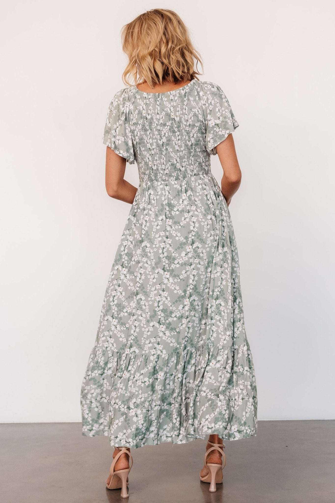 Joanie Smocked Dress | Sage + Off White Floral Clearance With Mastercard