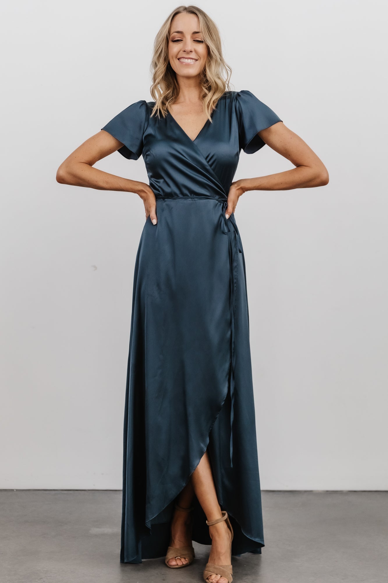 Krystal Satin Wrap Gown | Deep Blue Cheap Sale Cheapest