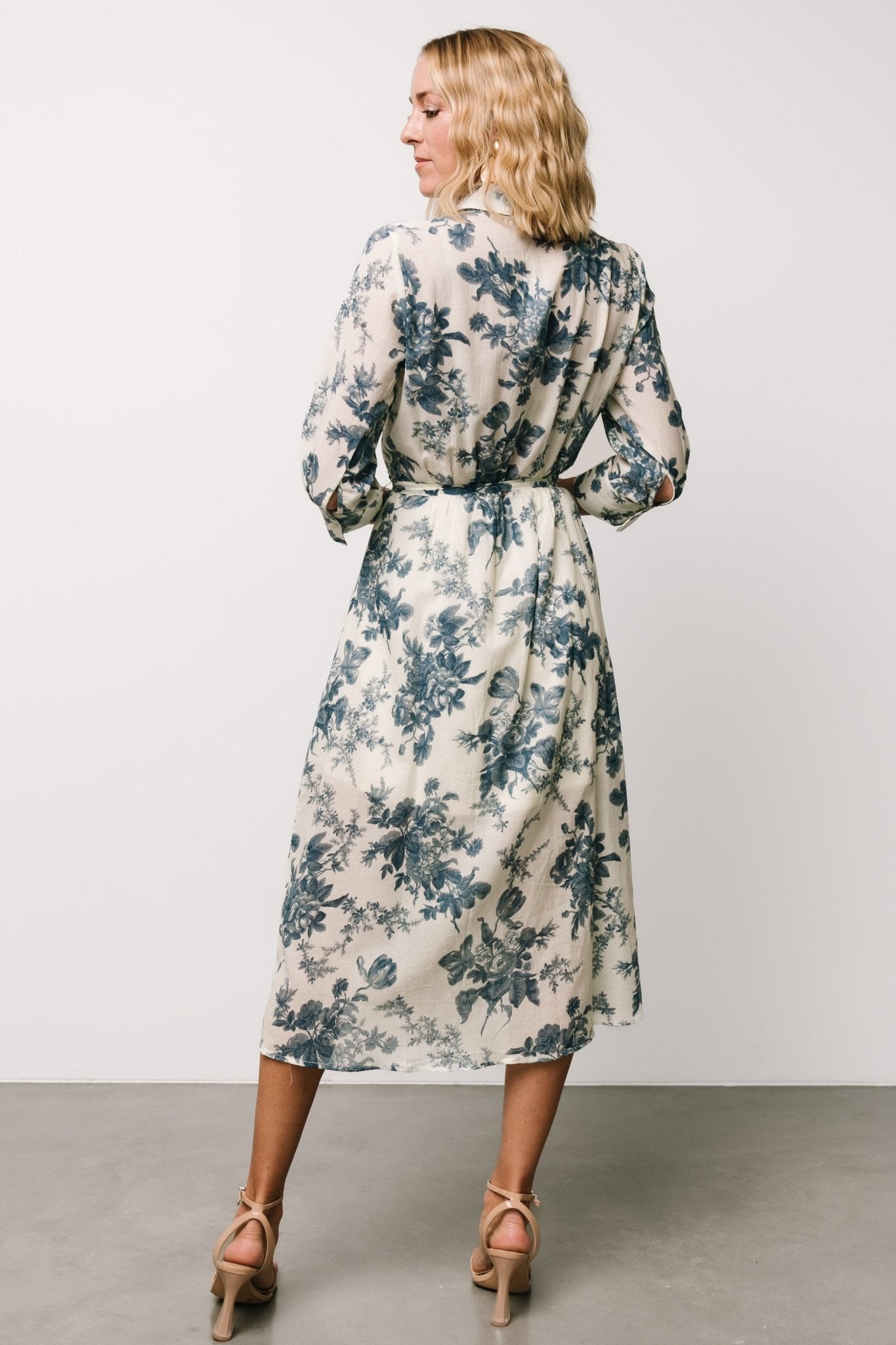 Eunice Button Midi Dress | Ivory + Blue Floral Sale Online Shop