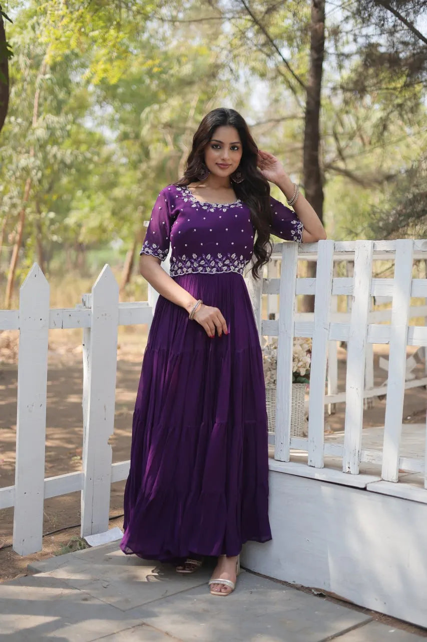 Beads Embroidered Faux Georgette Designer Gown Buy Cheap Looking For