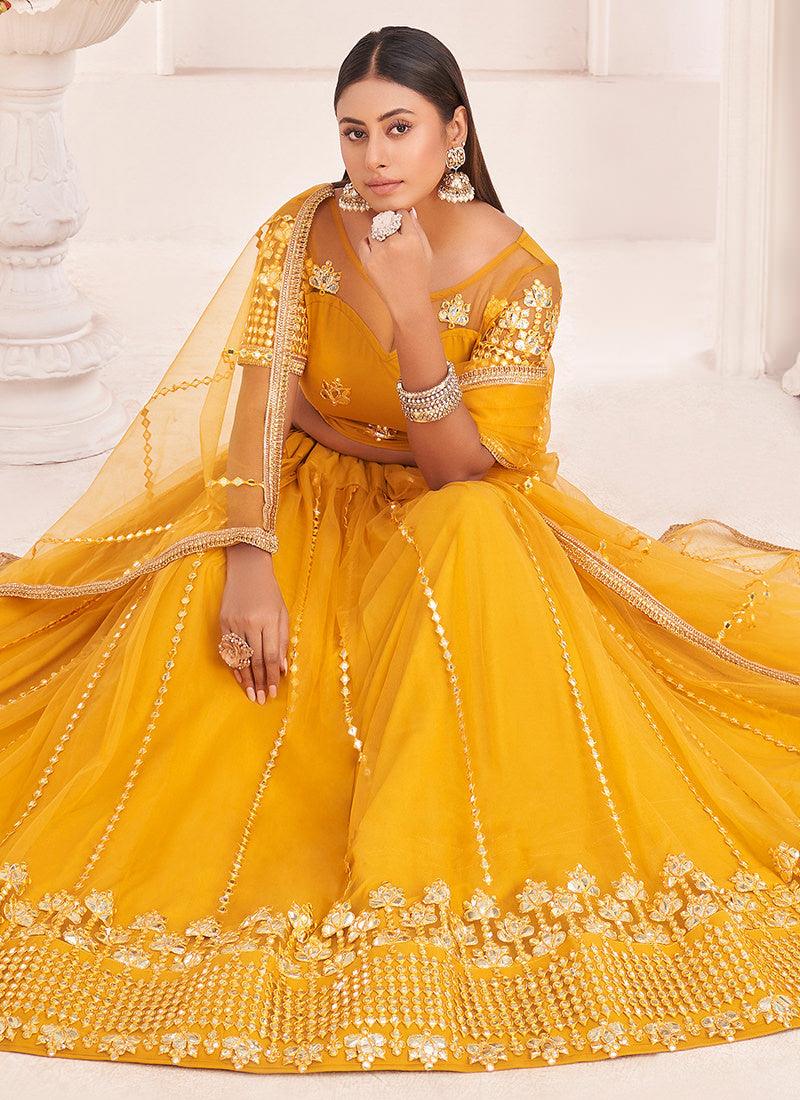 Mustard Yellow Soft Net Wedding Lehenga Discount Original